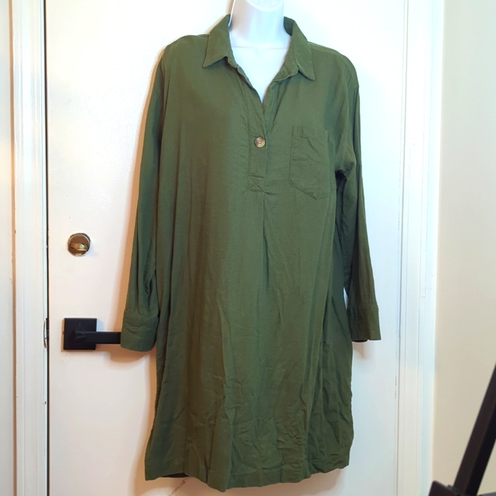 Old Navy Linen Blend Collard Shirt dress Olive Green L